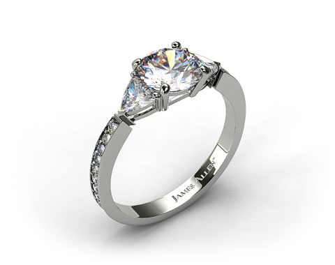 Platinum Three Stone Trillion and Pave Set Diamond Engagement Ring